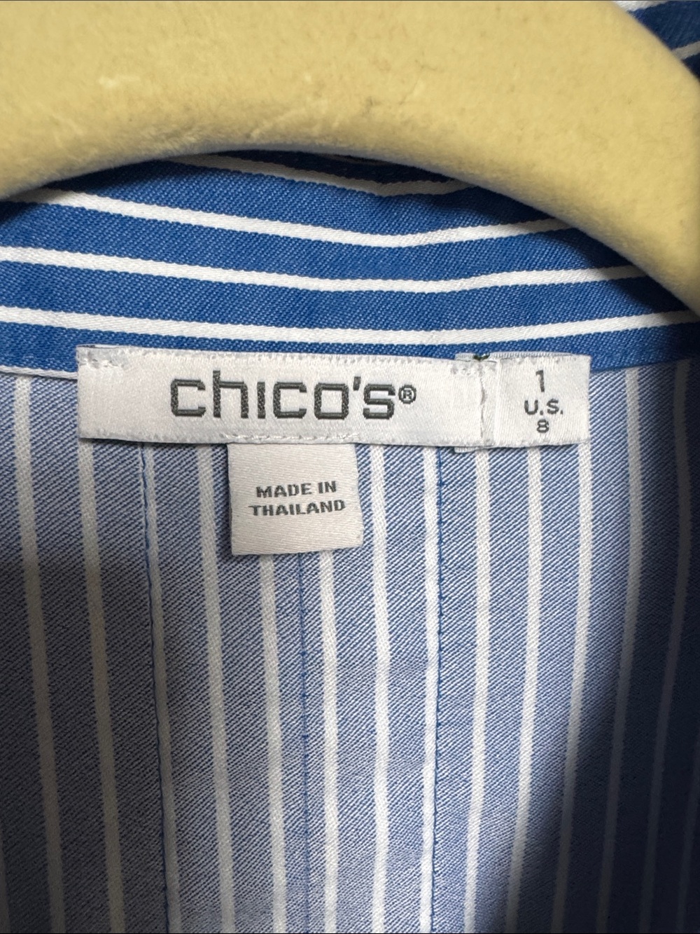 Chico's Blue and White Striped Button-Down with Floral Embroidery size 8 - Picture 2 of 7
